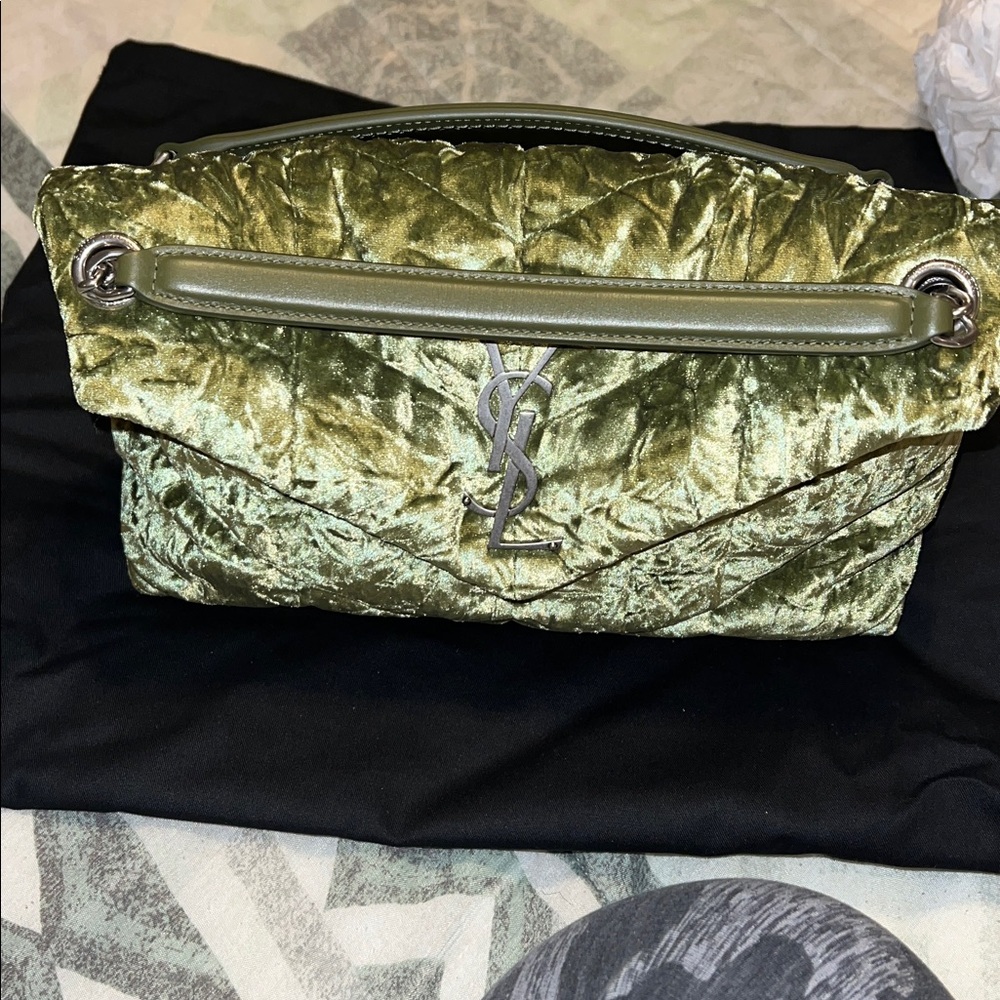 NWT Saint Laurent Lou Lou Puffer Small Chain Bag avacado Velvet & Leather - Picture 6 of 6